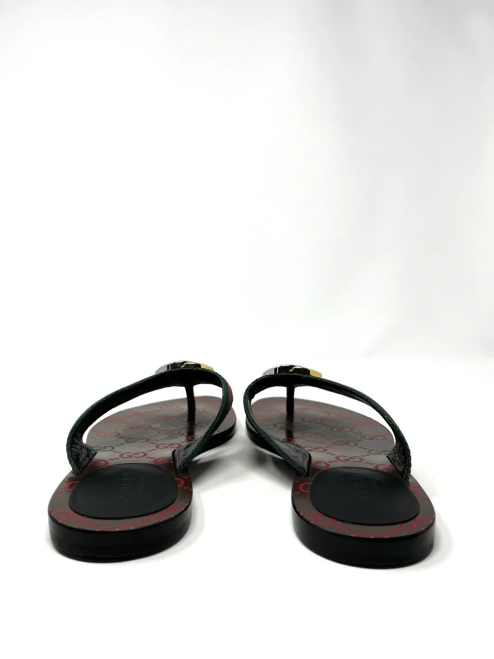Gucci Kika Interlocking GG Logo Thong Sandals Flip Flops Flat Gold Silver 36.5 - Picture 8 of 11